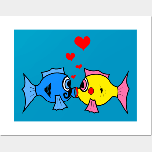 Fish in Love Kissing Posters and Art